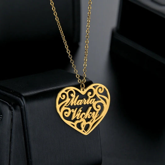 Heart Design Couple Name Necklace
